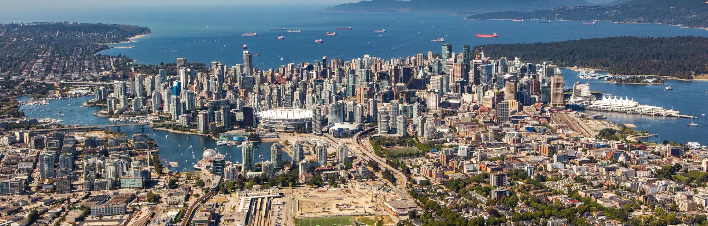 Aerial of Vancouver and the port