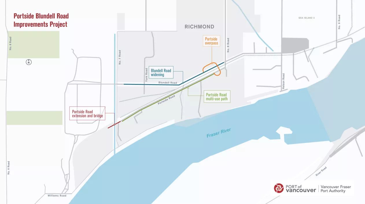 A map of the Richmond area that identify the Portside Blundell Project work sites