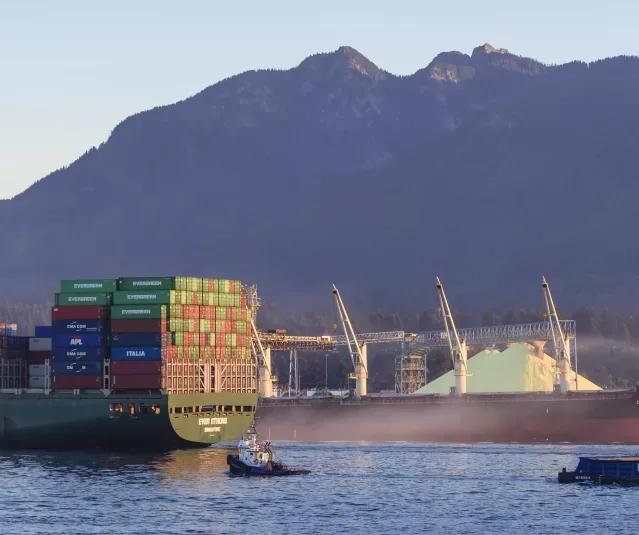 Cargo ships and terminals at the Port of Vancouver