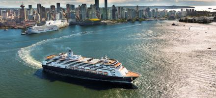 Aerial of cruise ships at the Port of Vancouver